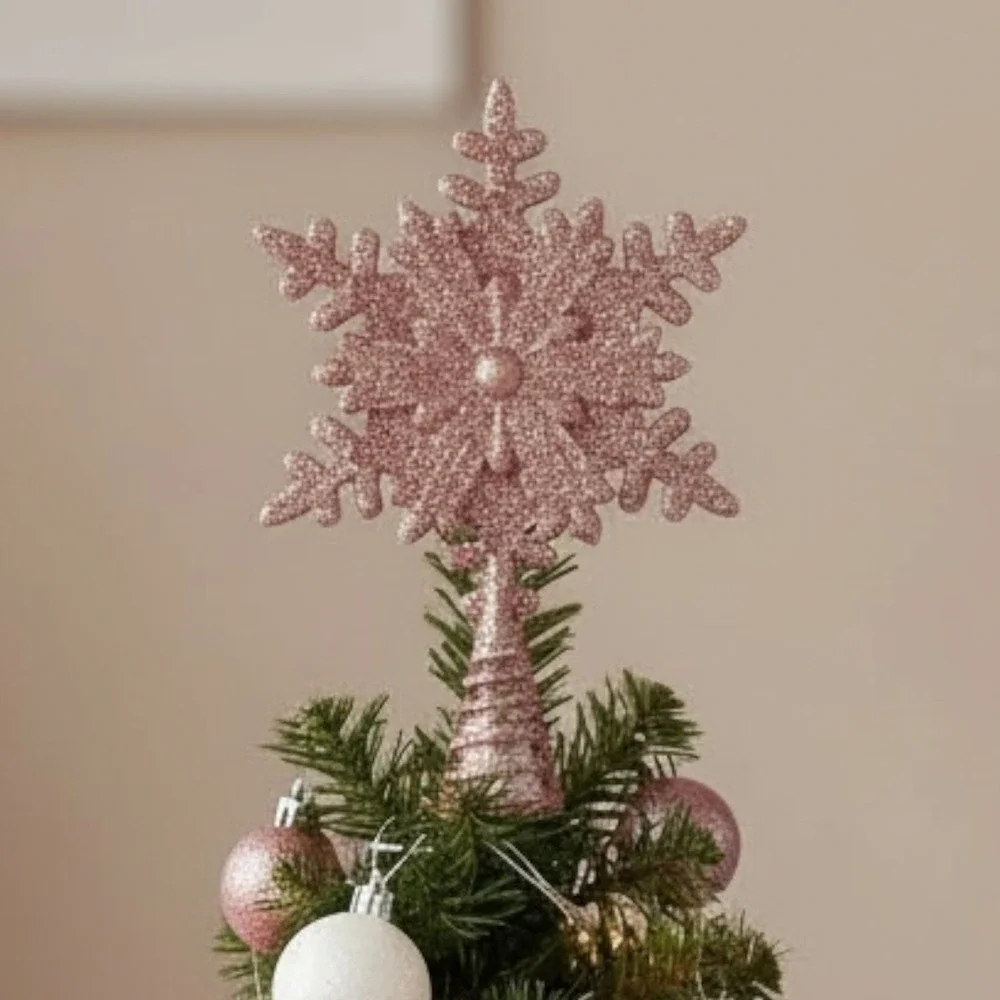 Pink Snowflake Mini Tree Topper Christmas Glitter Decor Metal Spiral